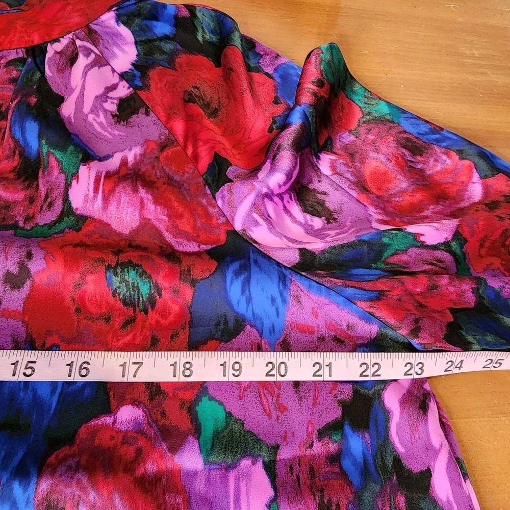 Talbots Twist Neck Satin Charmeuse Blouse‎ Top XL Wrapped Jewel Tone Floral Chic - Picture 7 of 11
